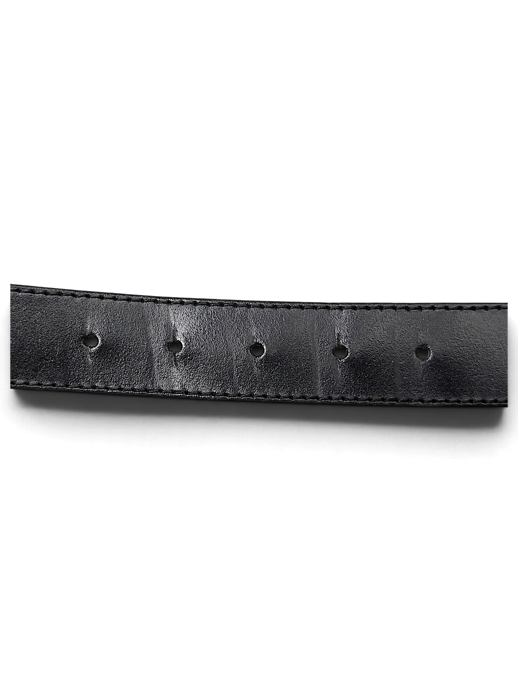 JAKE & IPI black leather belt featuring durable stitched edges and evenly spaced adjustment holes