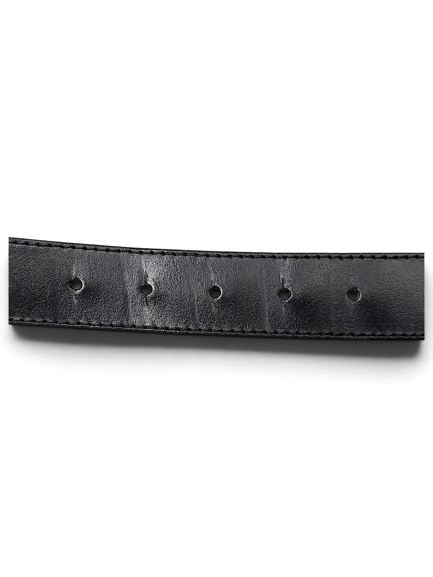 JAKE & IPI black leather belt featuring durable stitched edges and evenly spaced adjustment holes