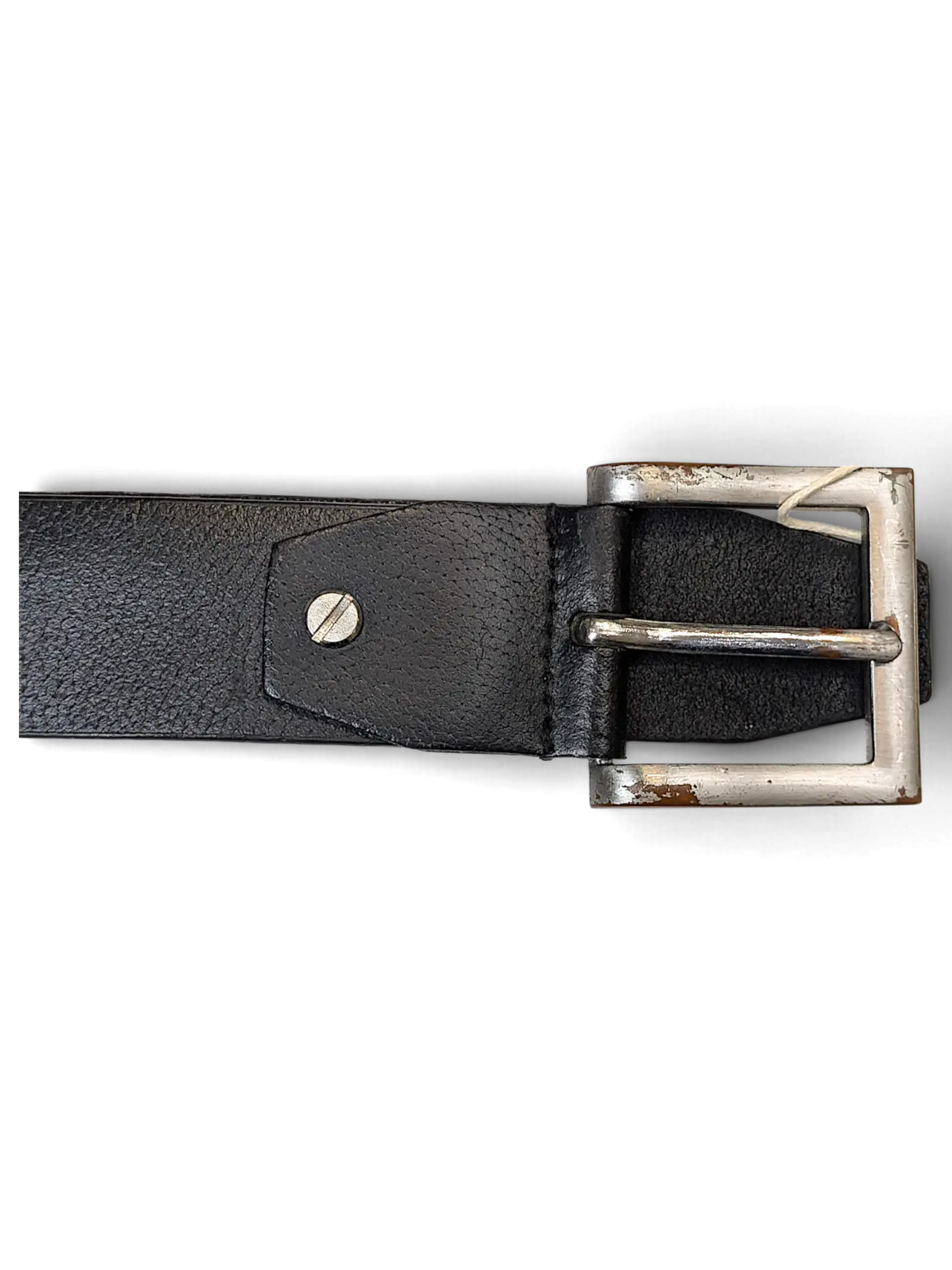 JAKE & IPI Luigi Lamberto black leather belt with a distressed silver-tone square buckle and screw detail