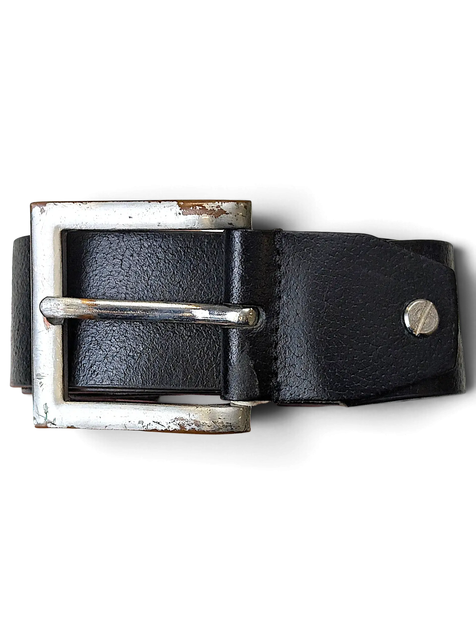 JAKE & IPI Luigi Lamberto black leather belt with a distressed silver-tone square buckle and metal stud detail