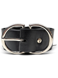 JAKE & IPI black leather belt featuring a distinctive large silver-tone double D-ring buckle on a white background