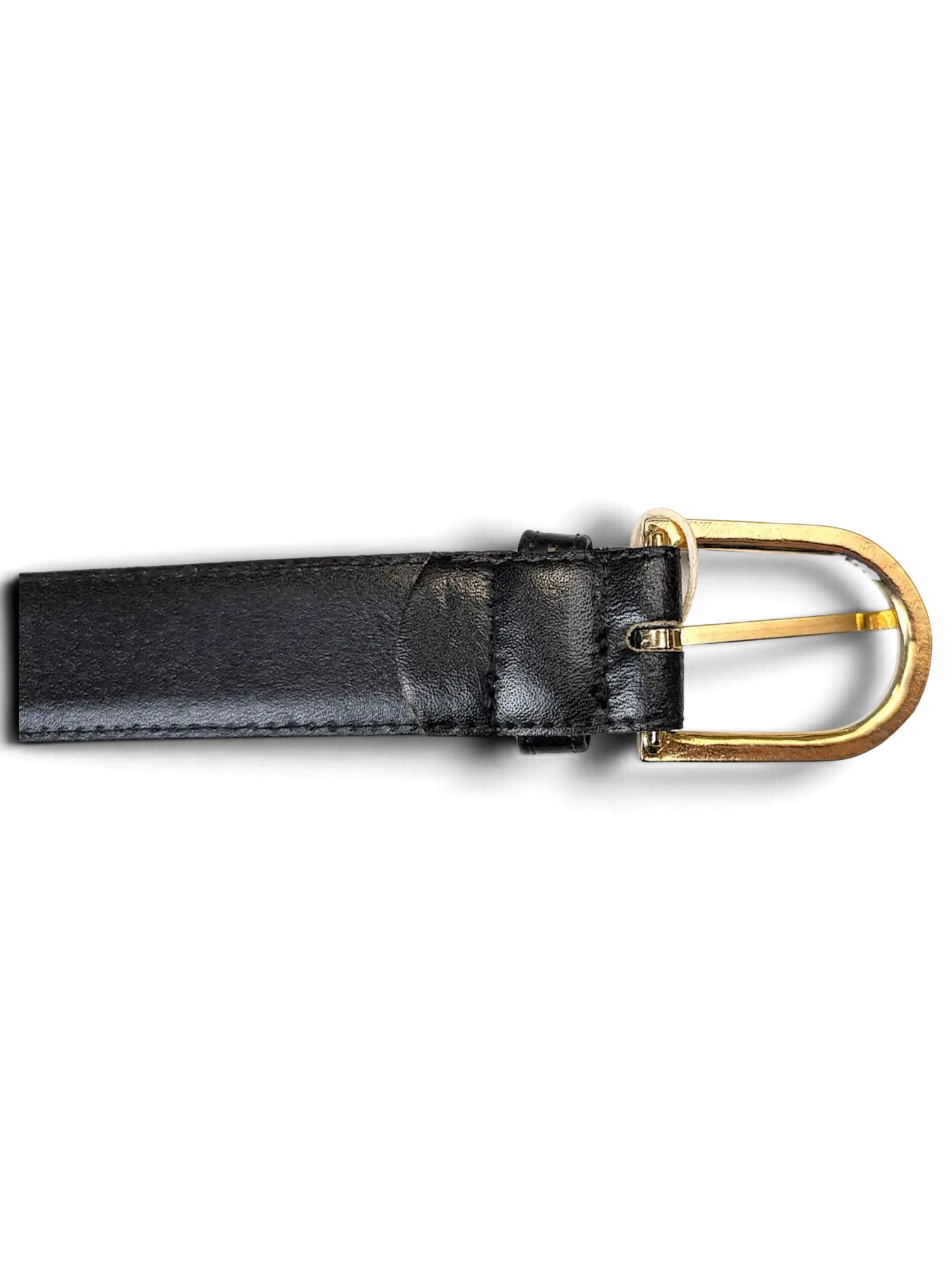 JAKE & IPI black leather belt featuring a polished gold-tone D-shaped buckle and matching leather keeper loop.