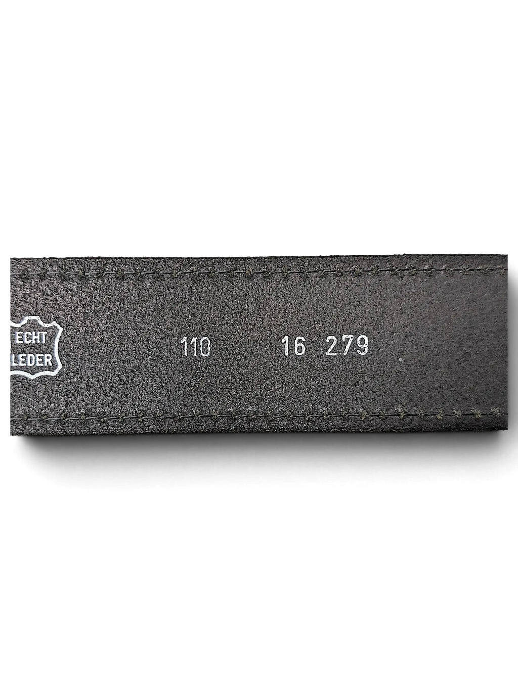 JAKE & IPI Randy River black leather belt showing the inner side with Echt Leder stamp and size 110 marking.