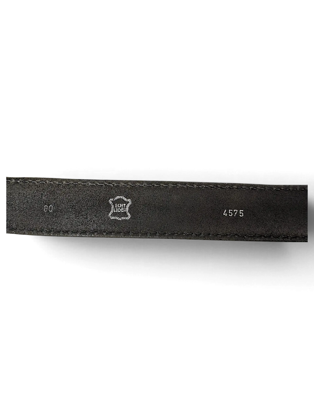 JAKE & IPI Lee black leather belt showing the inner side with Echt Leder stamp and size 80