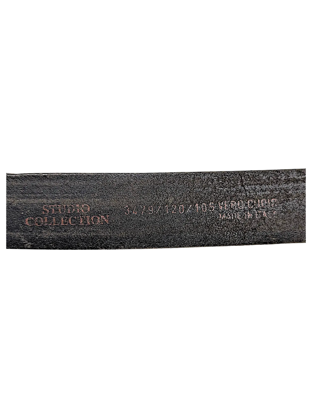 JAKE & IPI Studio Collection black leather belt interior with embossed branding and size details