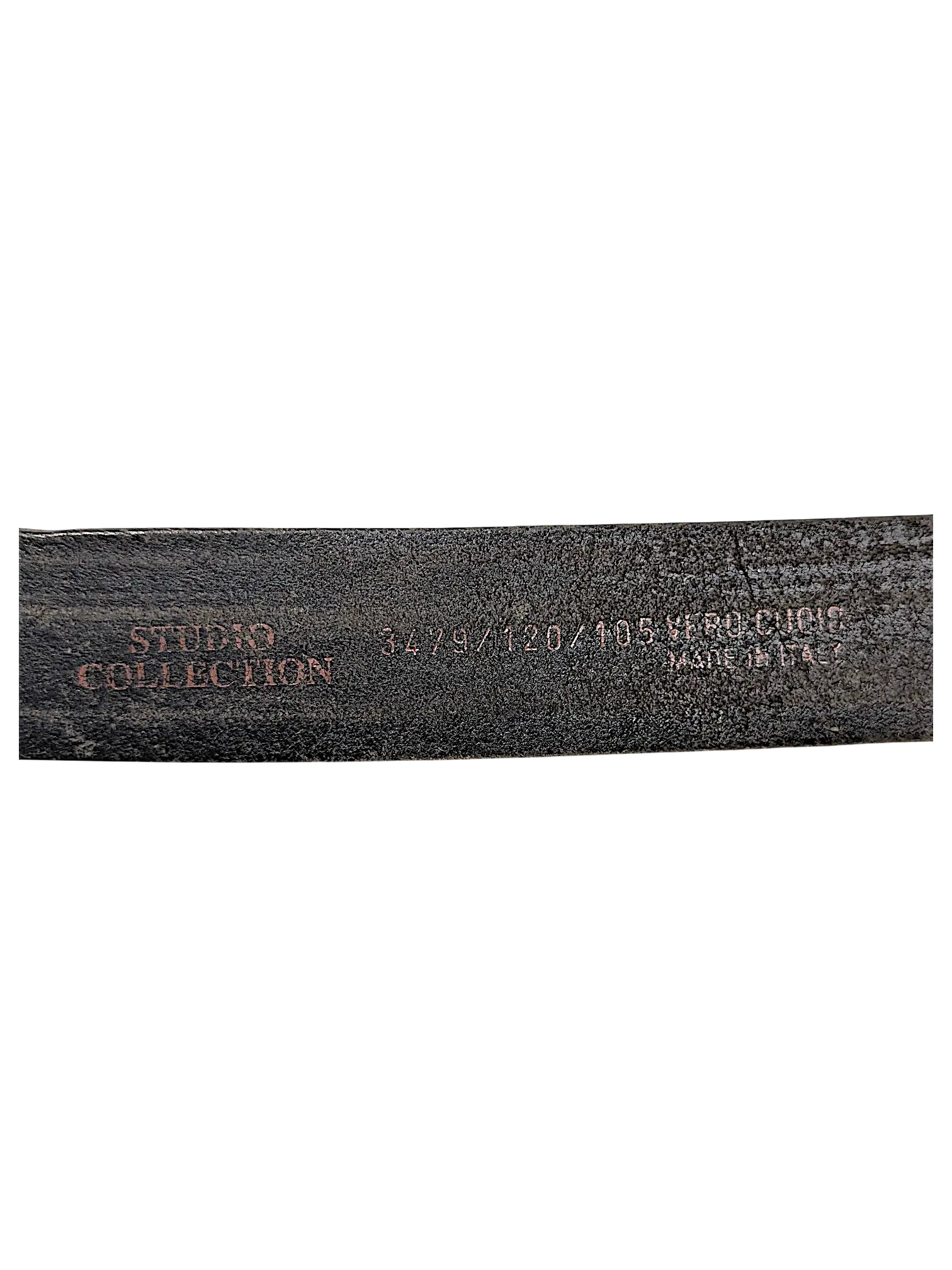 JAKE & IPI Studio Collection black leather belt interior with embossed branding and size details