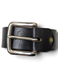 JAKE & IPI black leather belt with a polished silver-tone metal buckle held in a hand
