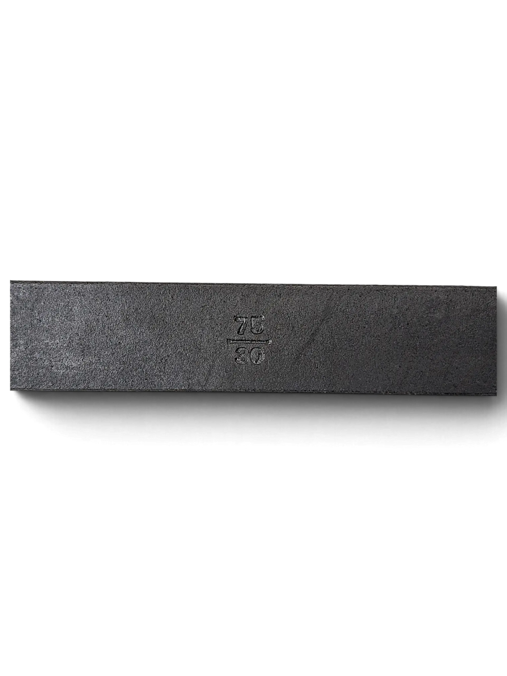 JAKE & IPI black leather belt featuring embossed size 75/30 detail on the inner strap