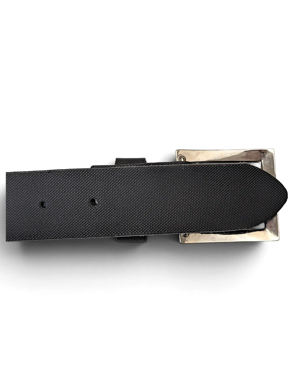 JAKE & IPI Gotz Collection black leather belt featuring a textured surface and a polished silver square buckle.