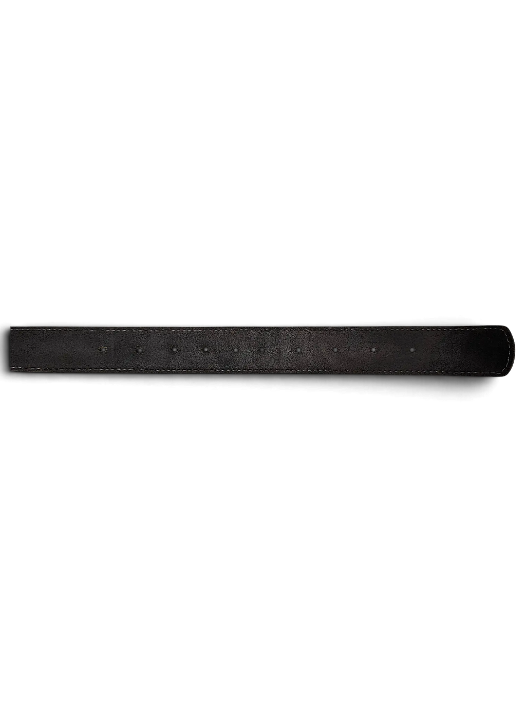 JAKE & IPI black leather belt strap with visible stitching and evenly spaced adjustment holes