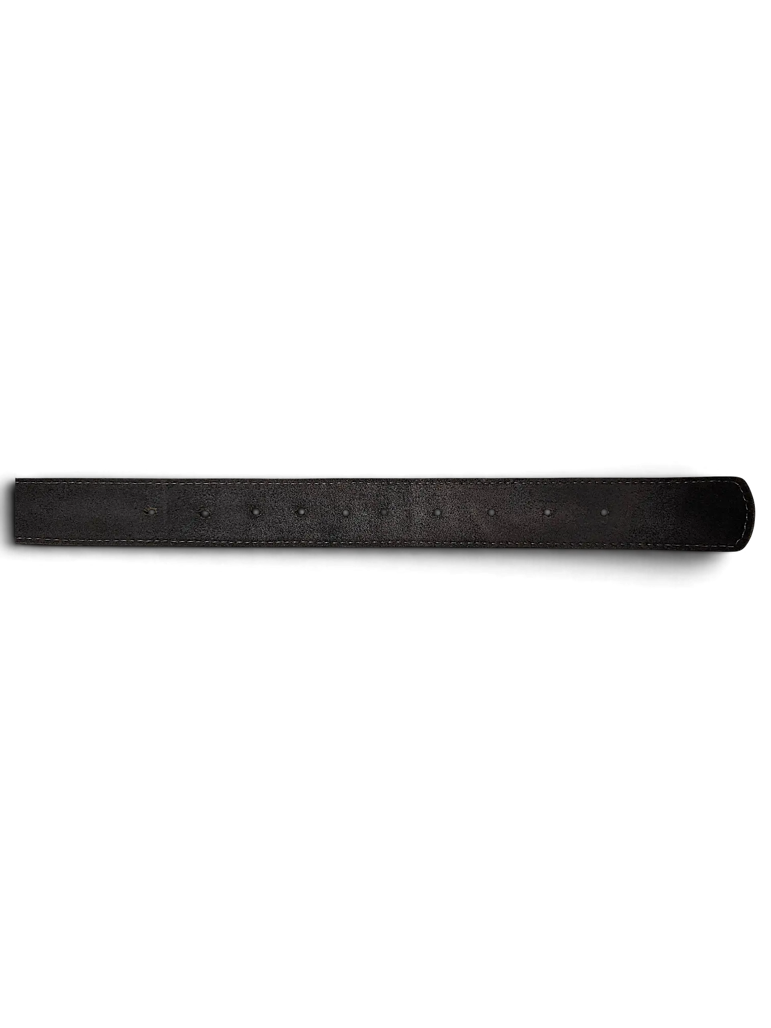 JAKE & IPI black leather belt strap with visible stitching and evenly spaced adjustment holes