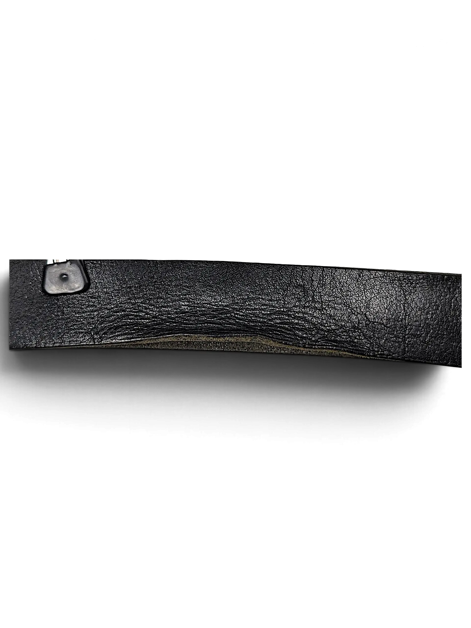 JAKE & IPI black leather belt strap with visible grain texture and a silver metal clip attached.