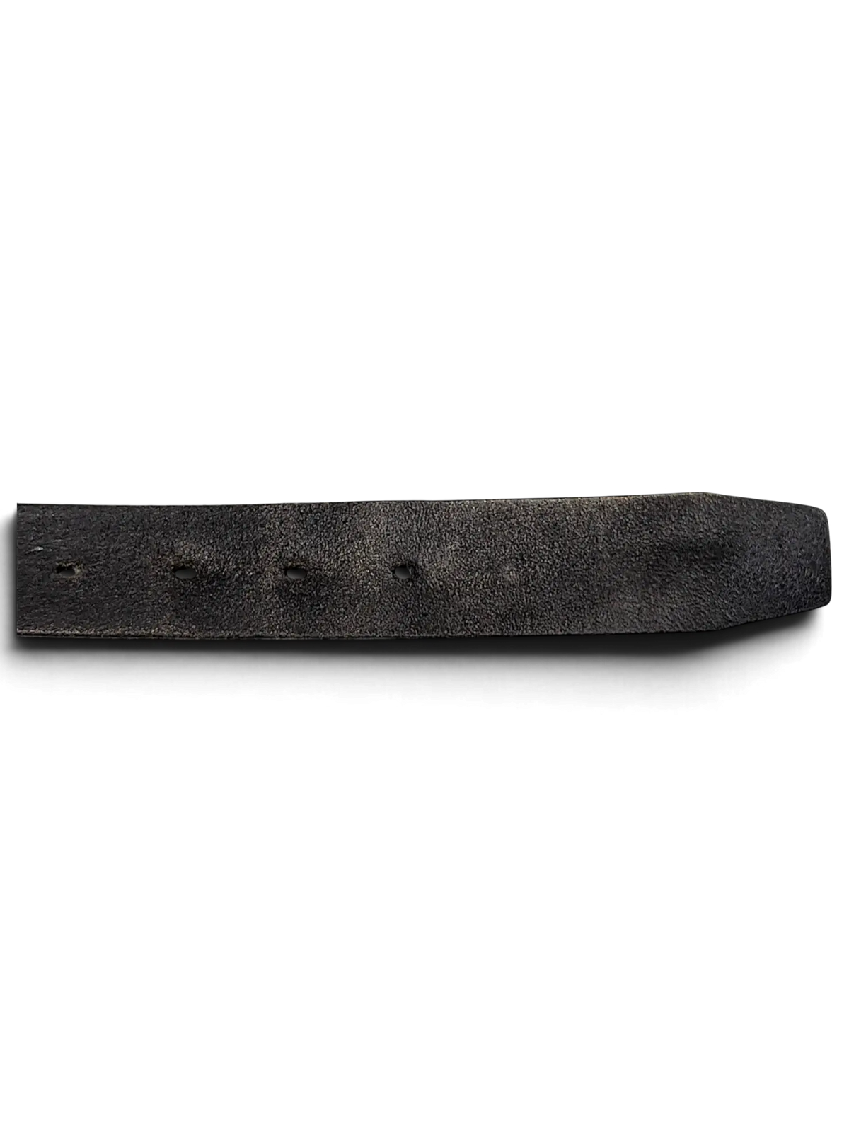 JAKE & IPI Konfection black leather belt strap with punched holes on a clean white background