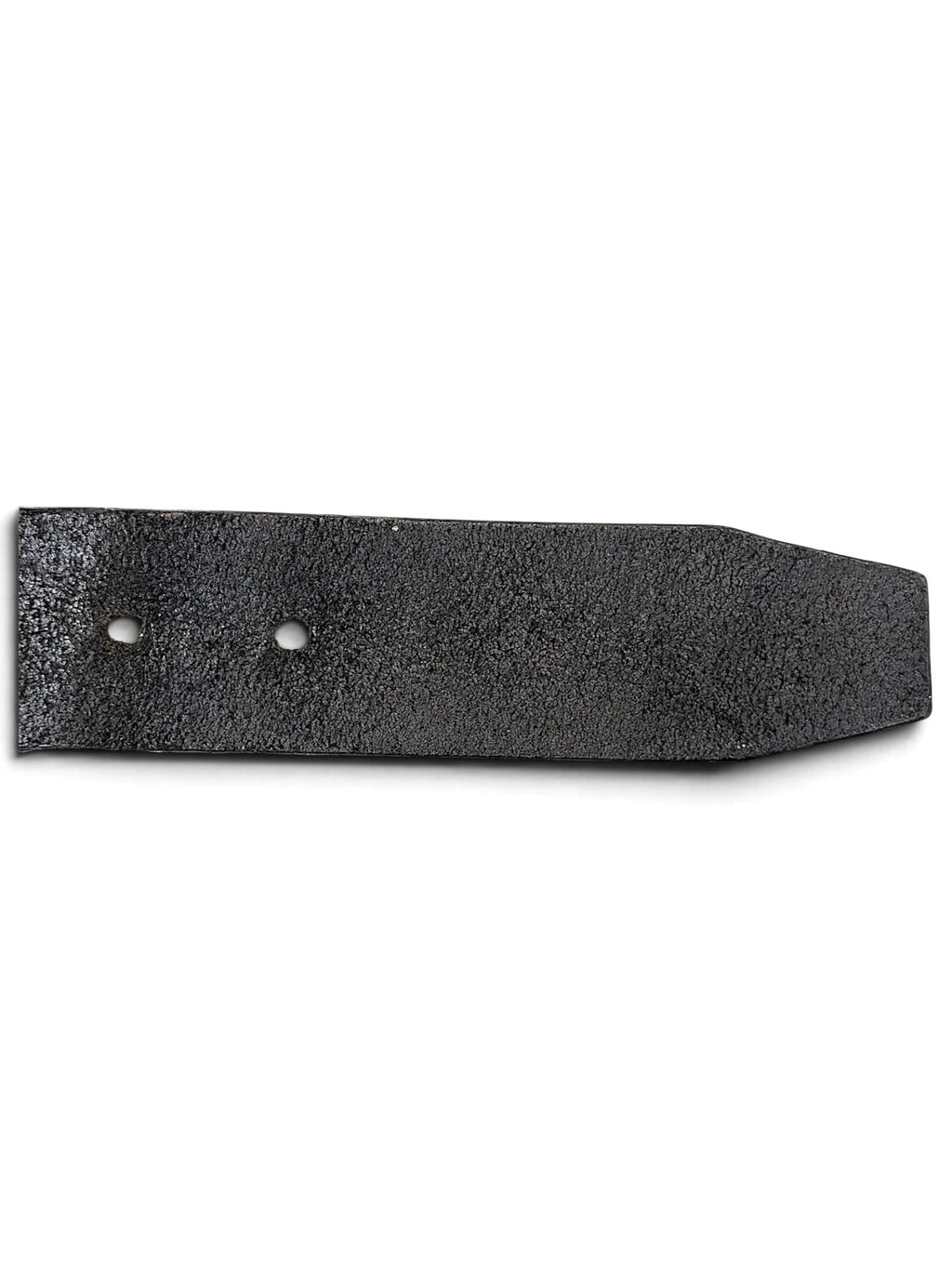 Close-up of a JAKE & IPI Luigi Lamberto black leather belt showing the textured grain and punched adjustment holes.