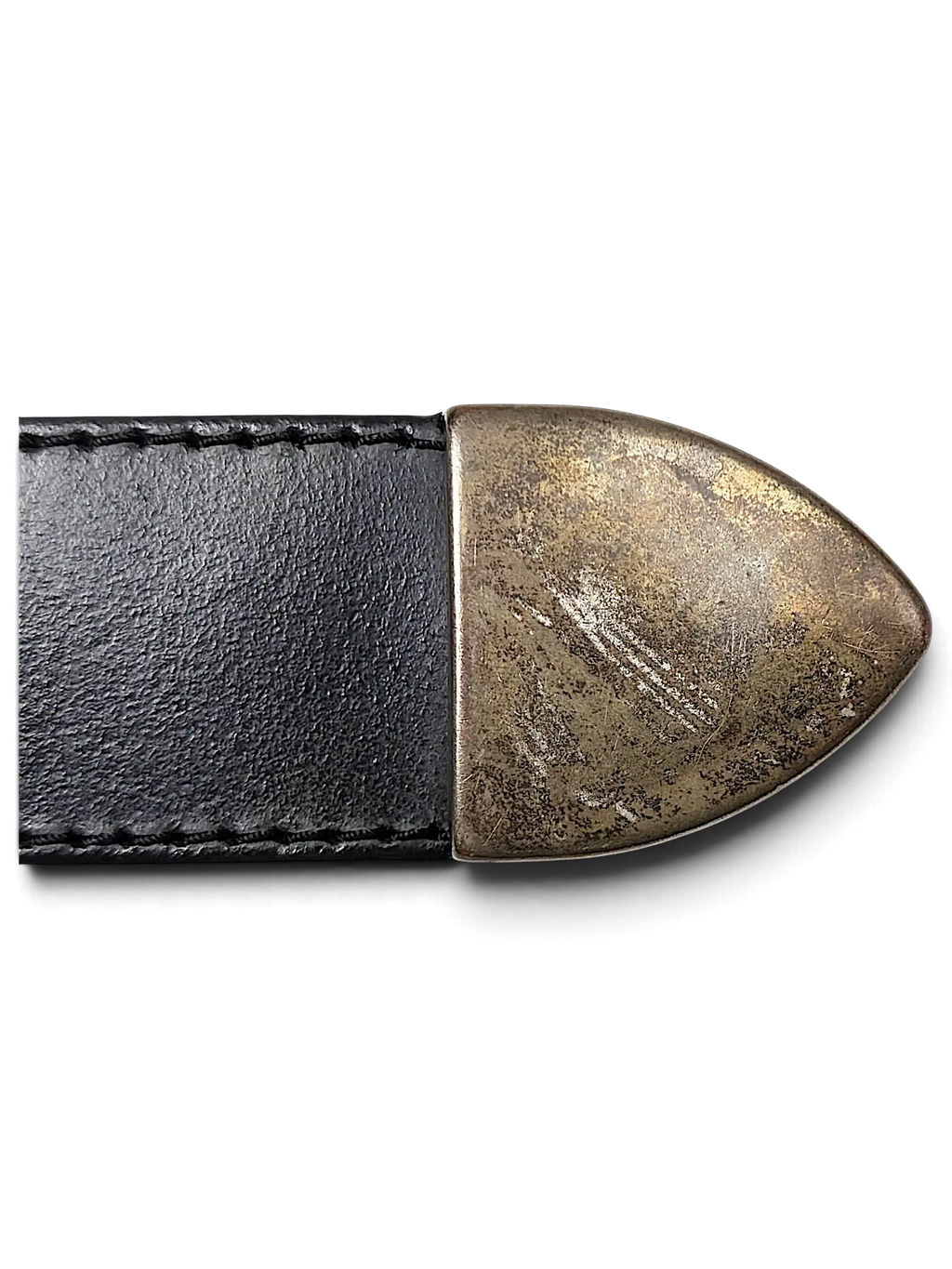 JAKE & IPI black leather belt featuring a distressed silver-tone metal tip detail, handcrafted in France.