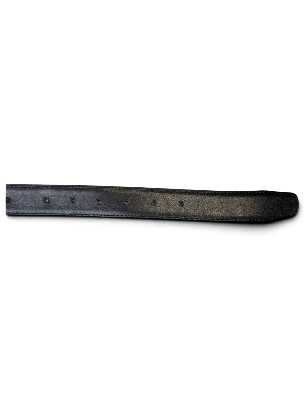JAKE & IPI black leather belt featuring stitched edges and gold and black hardware detail on a white background.