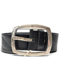 JAKE & IPI Jennifer Julia black leather belt with a distressed silver-tone metal buckle