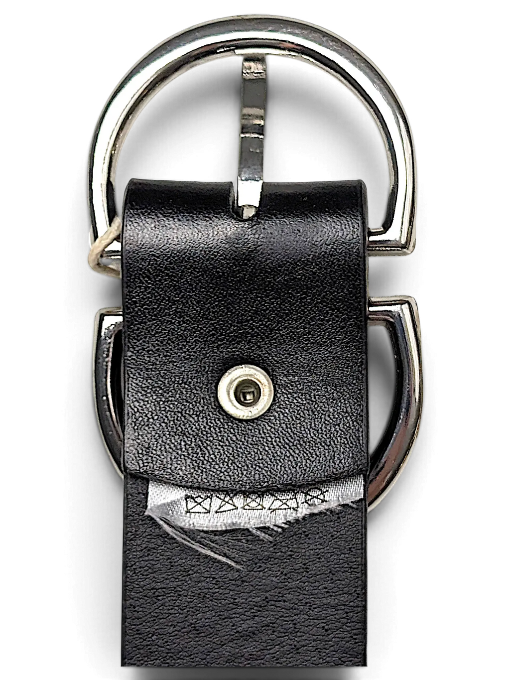 JAKE & IPI black leather belt featuring a polished silver-tone double D-ring buckle and a metal stud detail.