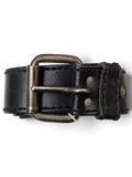 JAKE & IPI Lee black leather belt featuring a distressed metal buckle and heavy-duty stitching