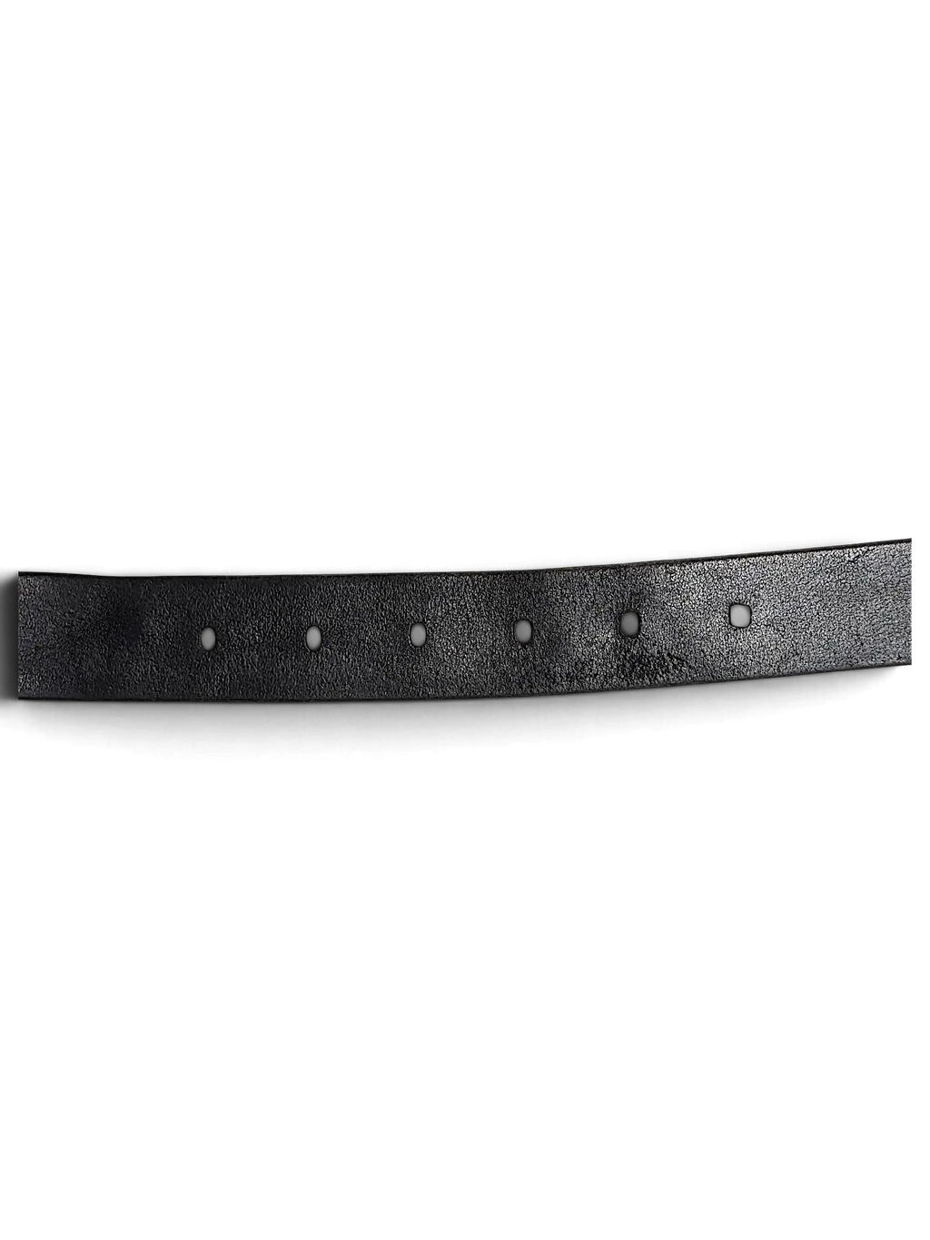 JAKE & IPI Jennifer Julia black leather belt with visible adjustment holes against a black background