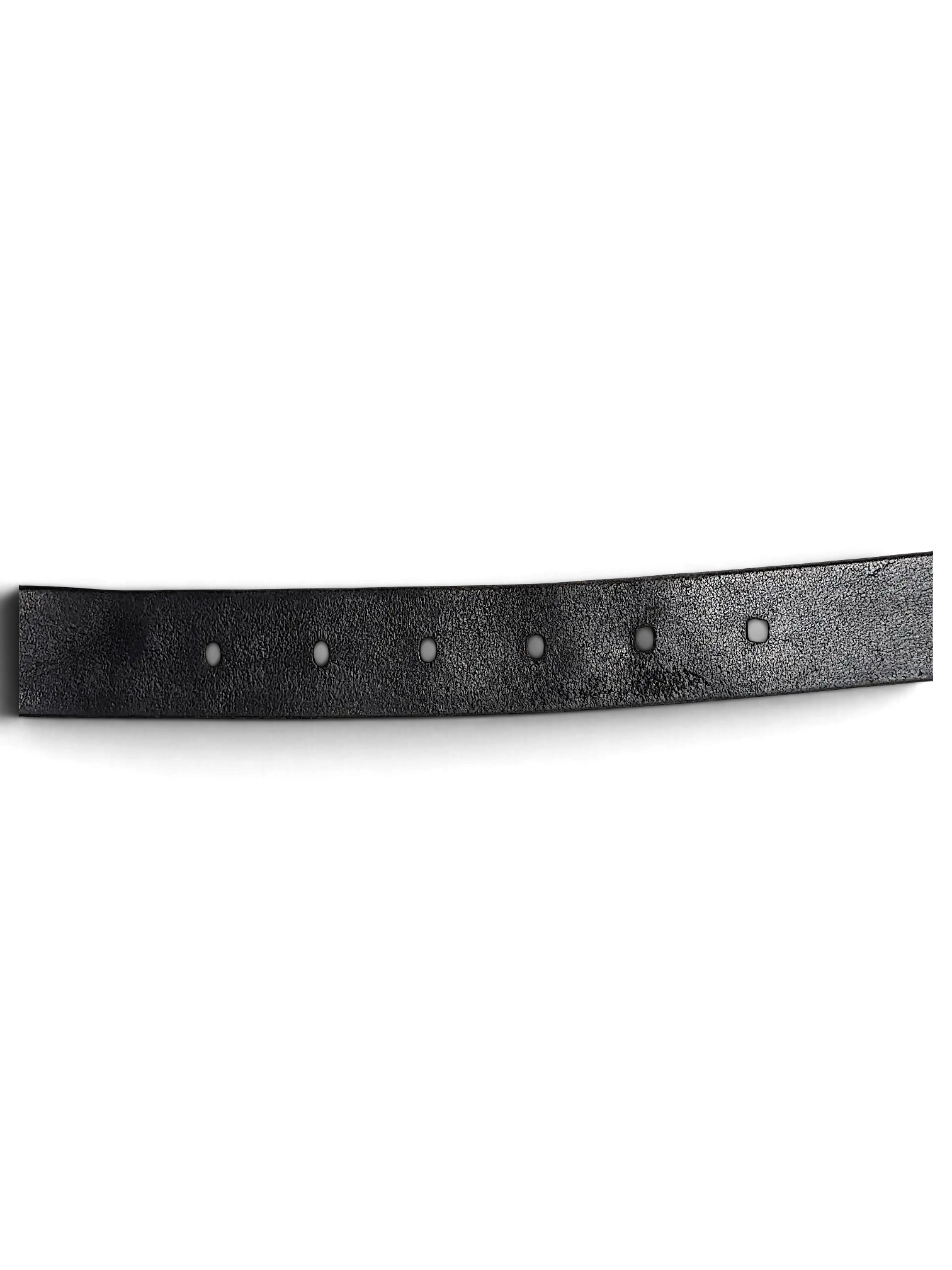 JAKE & IPI Jennifer Julia black leather belt with visible adjustment holes against a black background