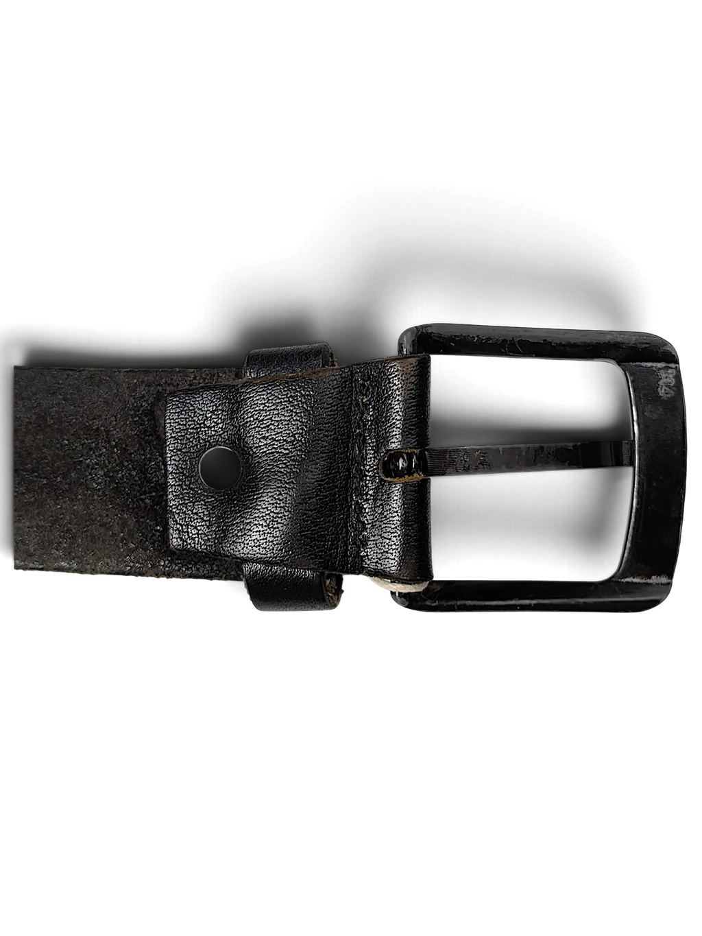 JAKE & IPI black leather belt with a matching black buckle and silver rivet detail, made in Turkey.