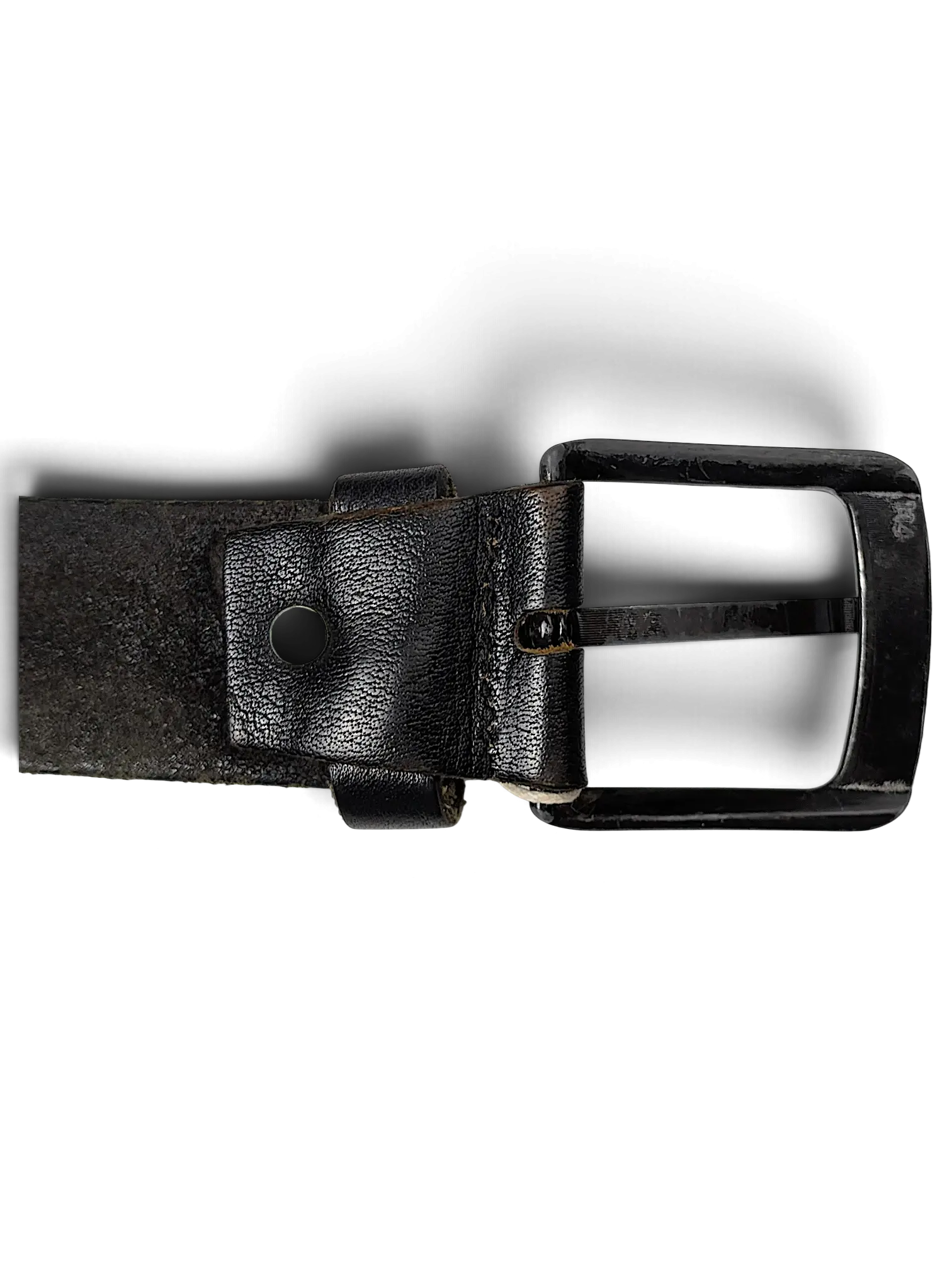 JAKE & IPI black leather belt with a matching black buckle and silver rivet detail, made in Turkey.