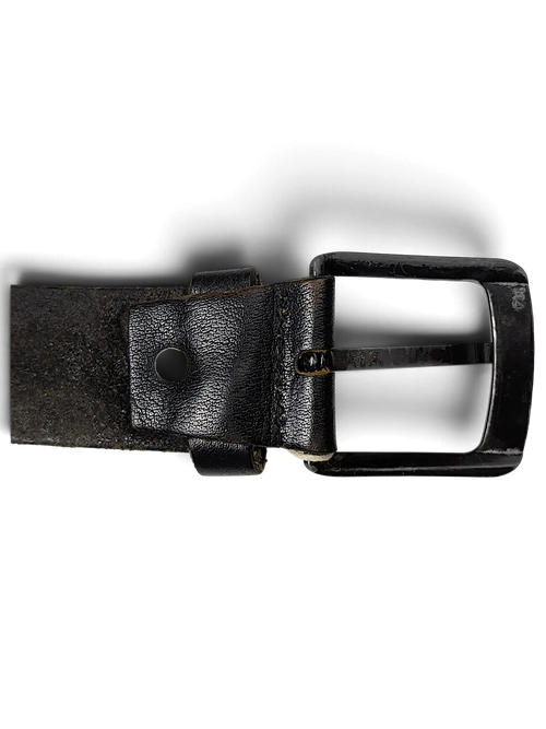 JAKE & IPI black leather belt with a matching black buckle and silver rivet detail, made in Turkey.