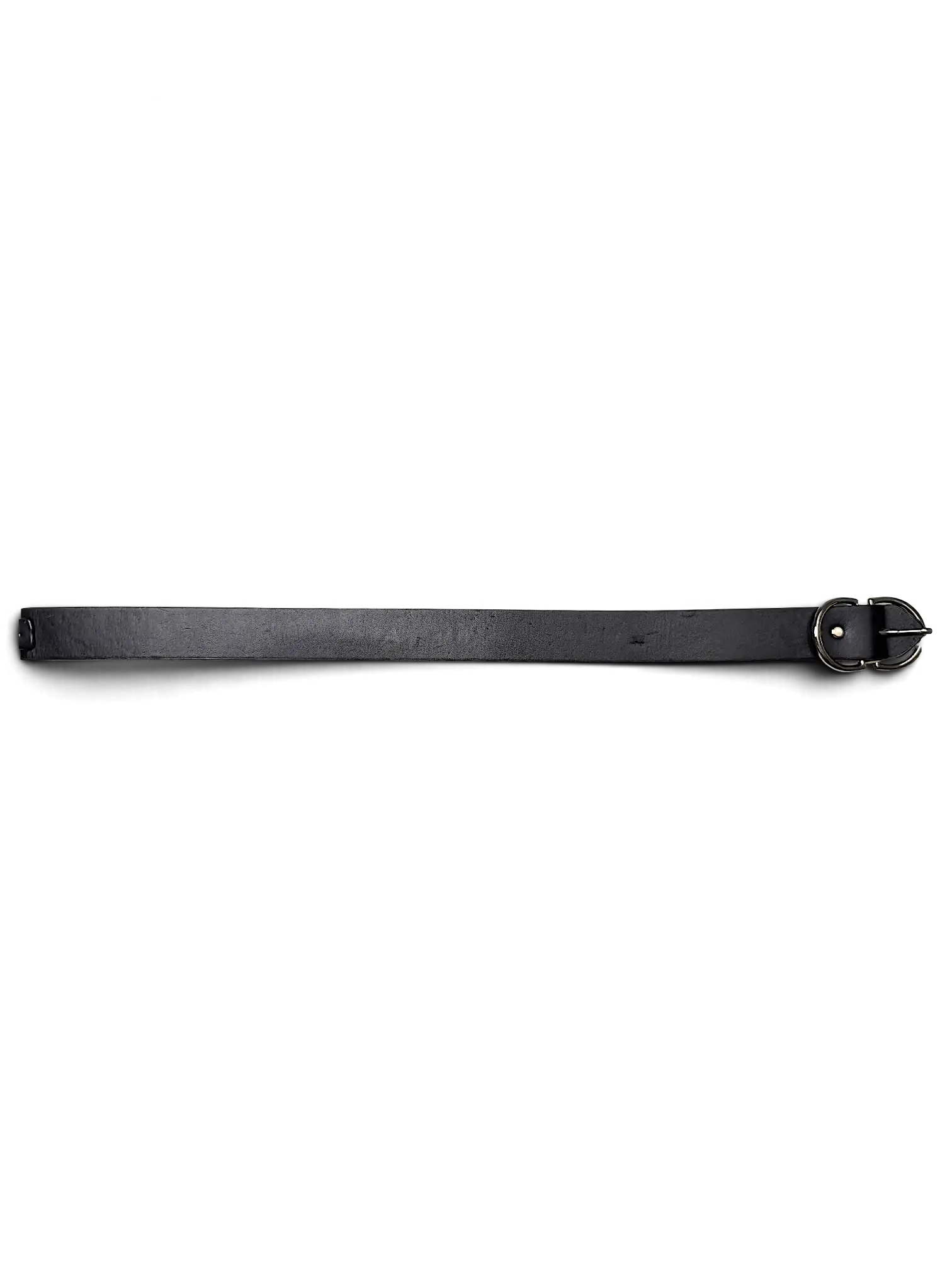 JAKE & IPI black leather belt with a silver metal buckle and attached brand tag on a white background