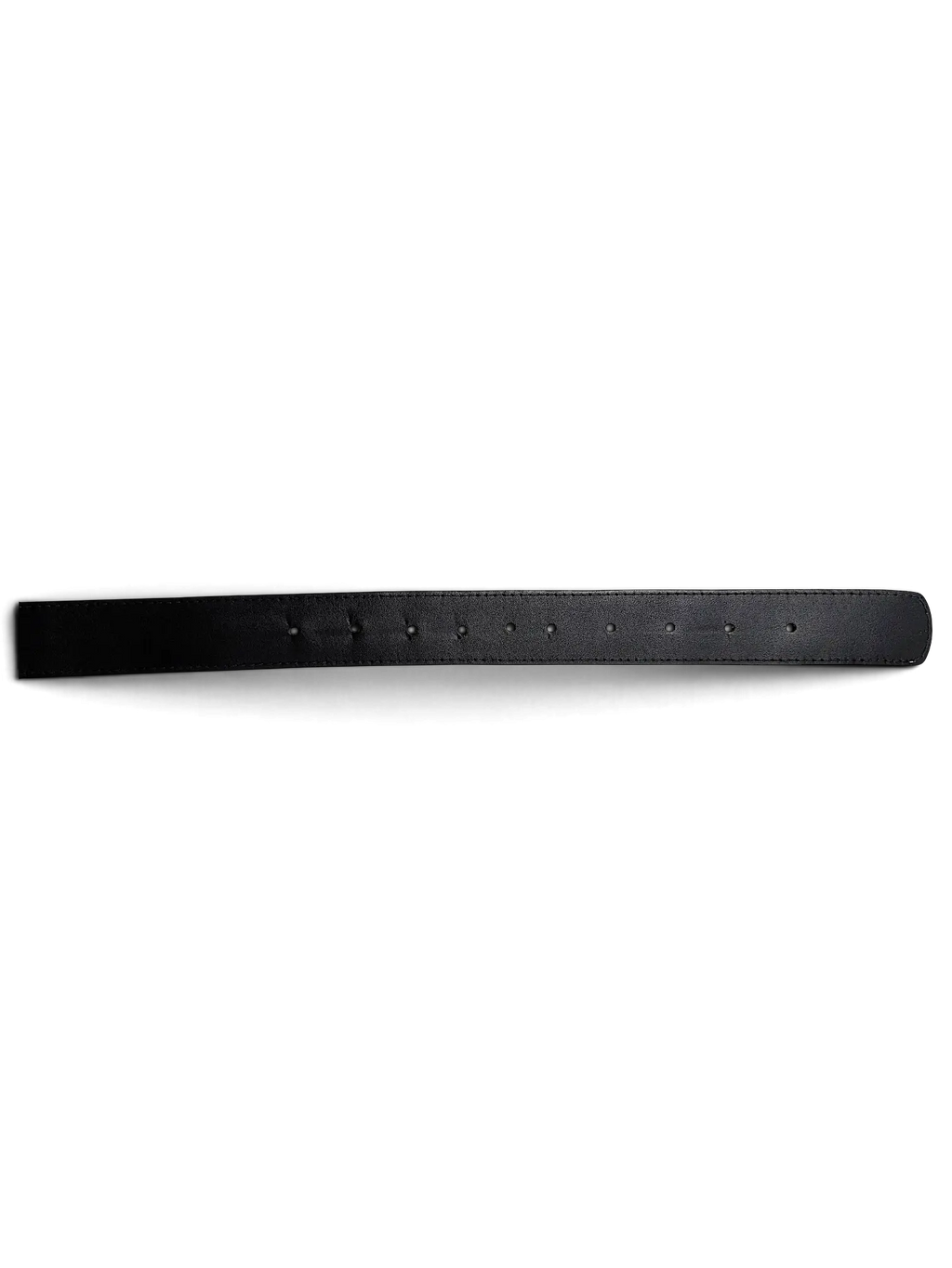 JAKE & IPI black leather belt strap with evenly spaced adjustment holes against a plain white background