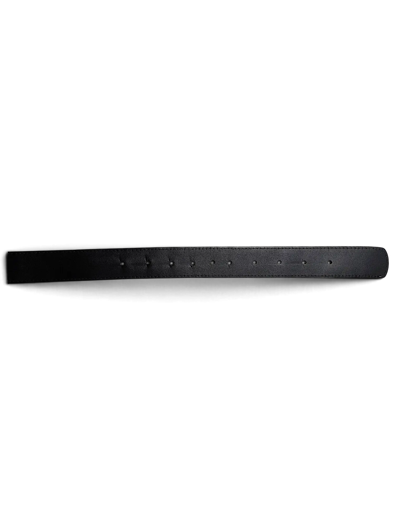 JAKE & IPI black leather belt strap with evenly spaced adjustment holes against a plain white background