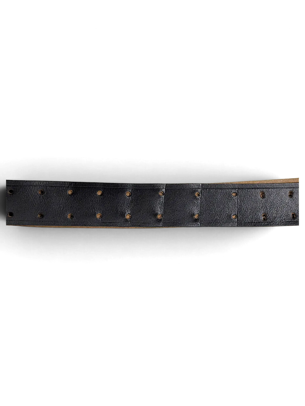 JAKE & IPI black leather belt featuring a double row of stitched detailing on a white background