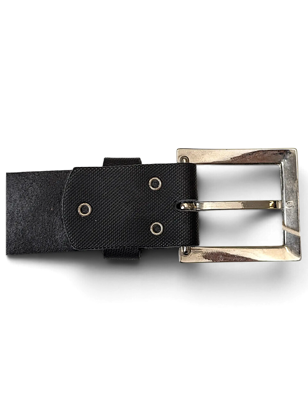 JAKE & IPI Gotz Collection black leather belt featuring a textured strap and a polished silver square buckle.