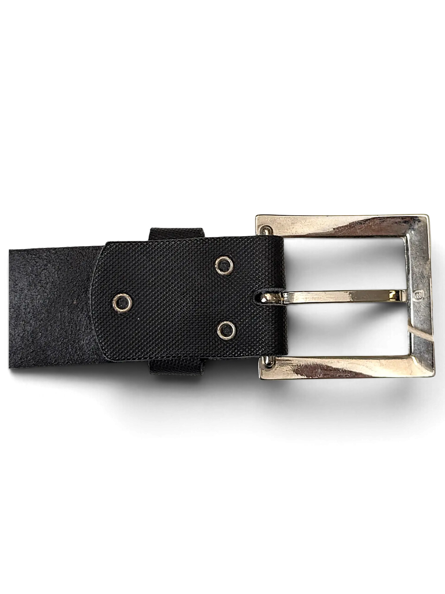 JAKE & IPI Gotz Collection black leather belt featuring a textured strap and a polished silver square buckle.