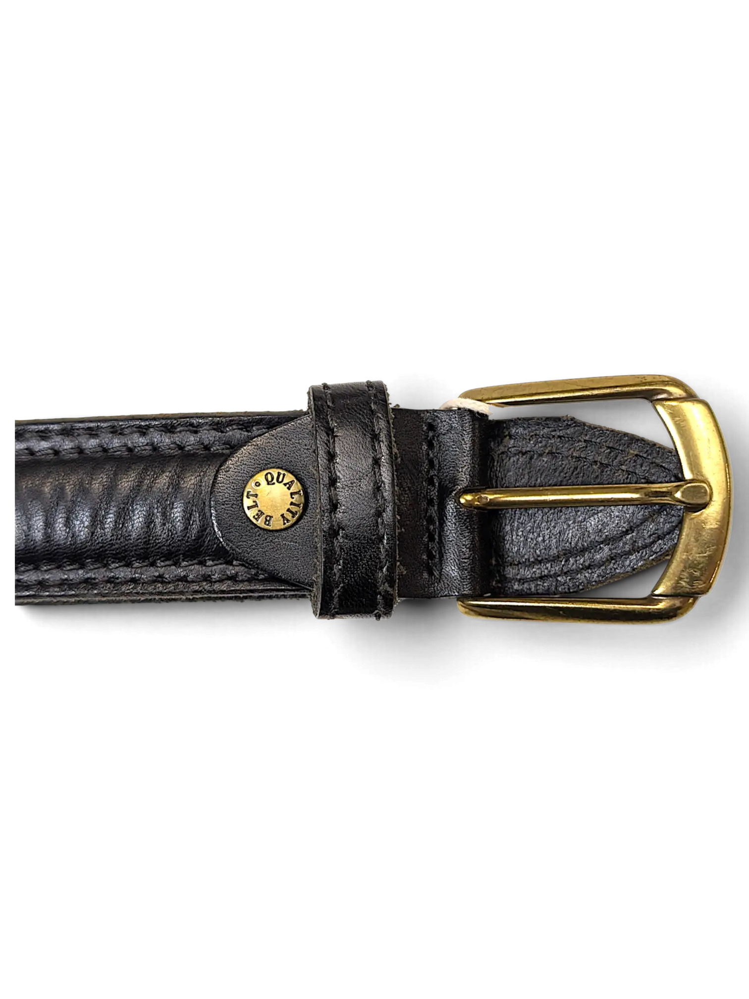 JAKE & IPI black full-grain leather belt with a brass buckle and a decorative Quality Belt stud detail