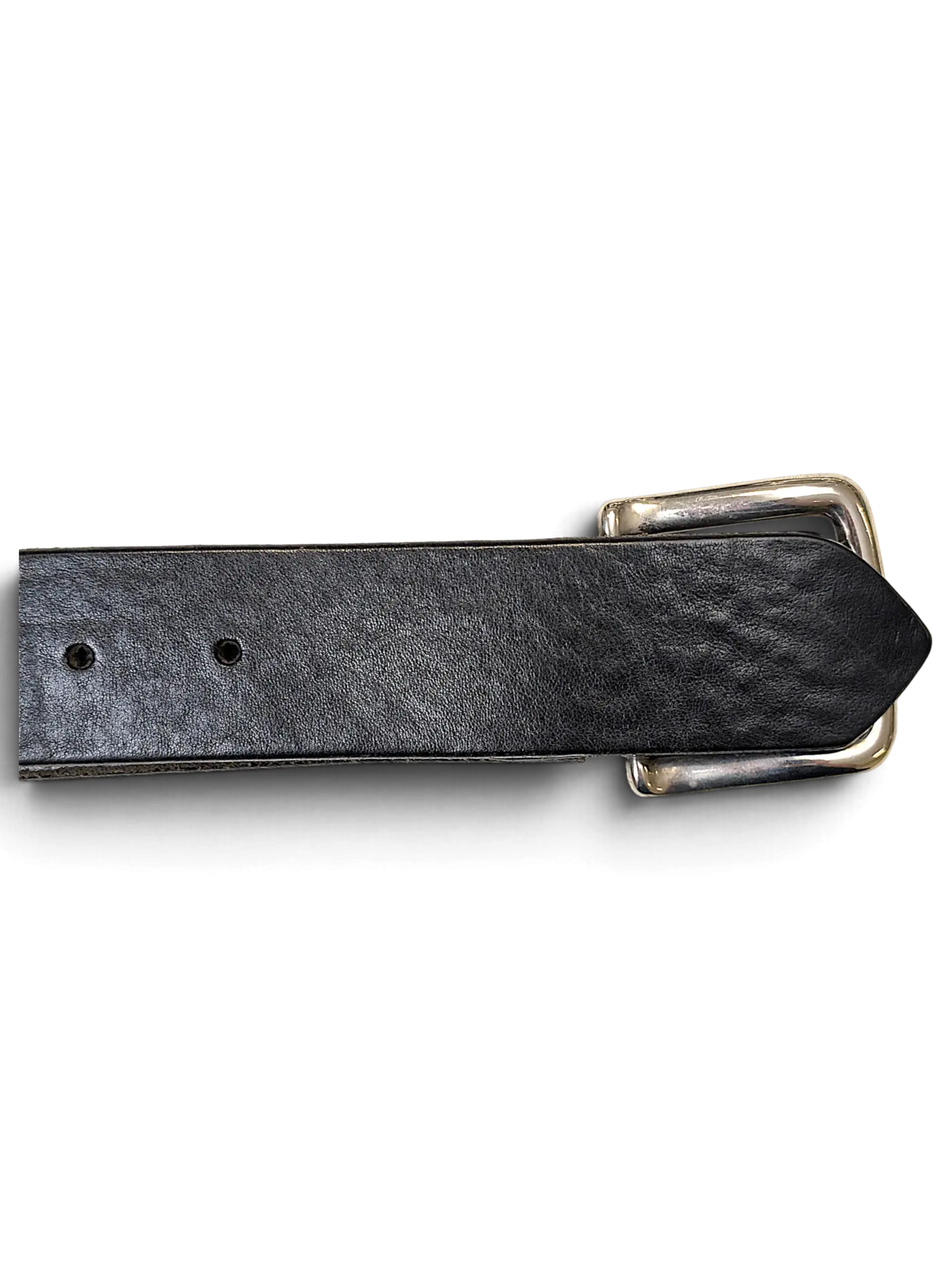 JAKE & IPI black leather belt made in Italy featuring a polished silver buckle and textured grain finish.