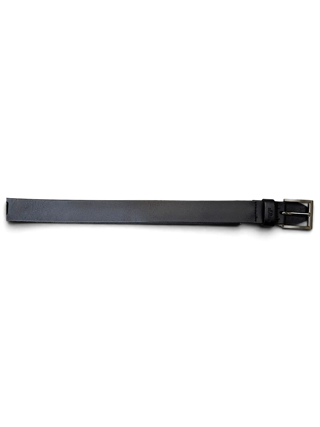 JAKE & IPI black leather S. Oliver belt with a silver metal buckle and attached brand tag