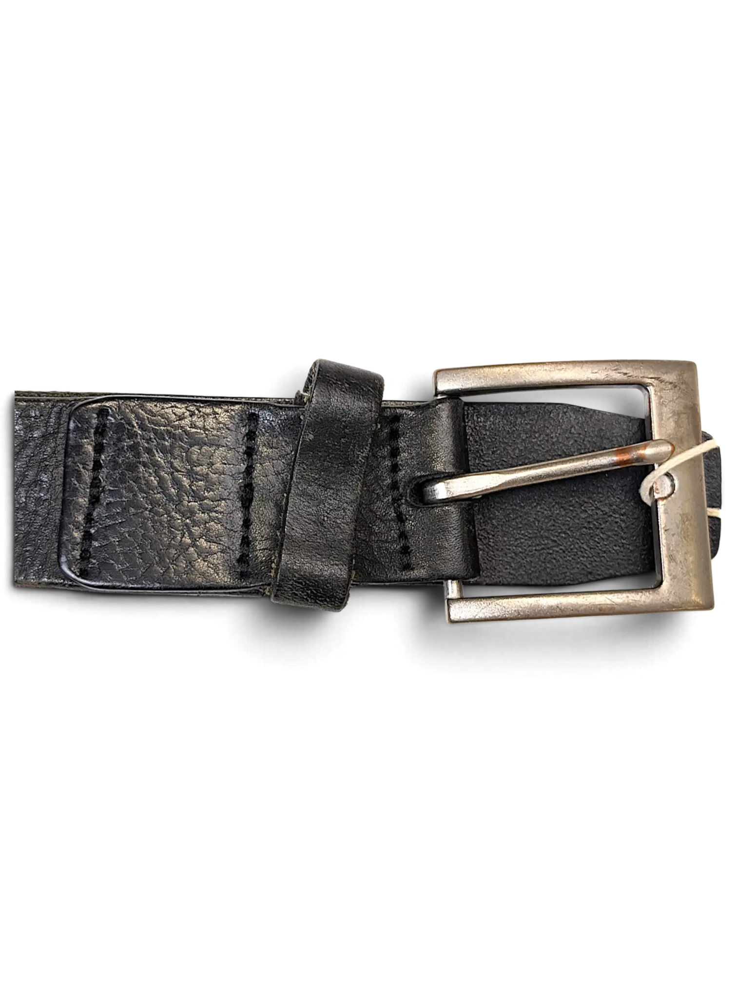 JAKE & IPI black leather belt featuring a textured finish and a brushed silver-tone metal buckle.