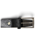 JAKE & IPI Studio Collection black leather belt with a silver-tone rectangular buckle and metal stud detail