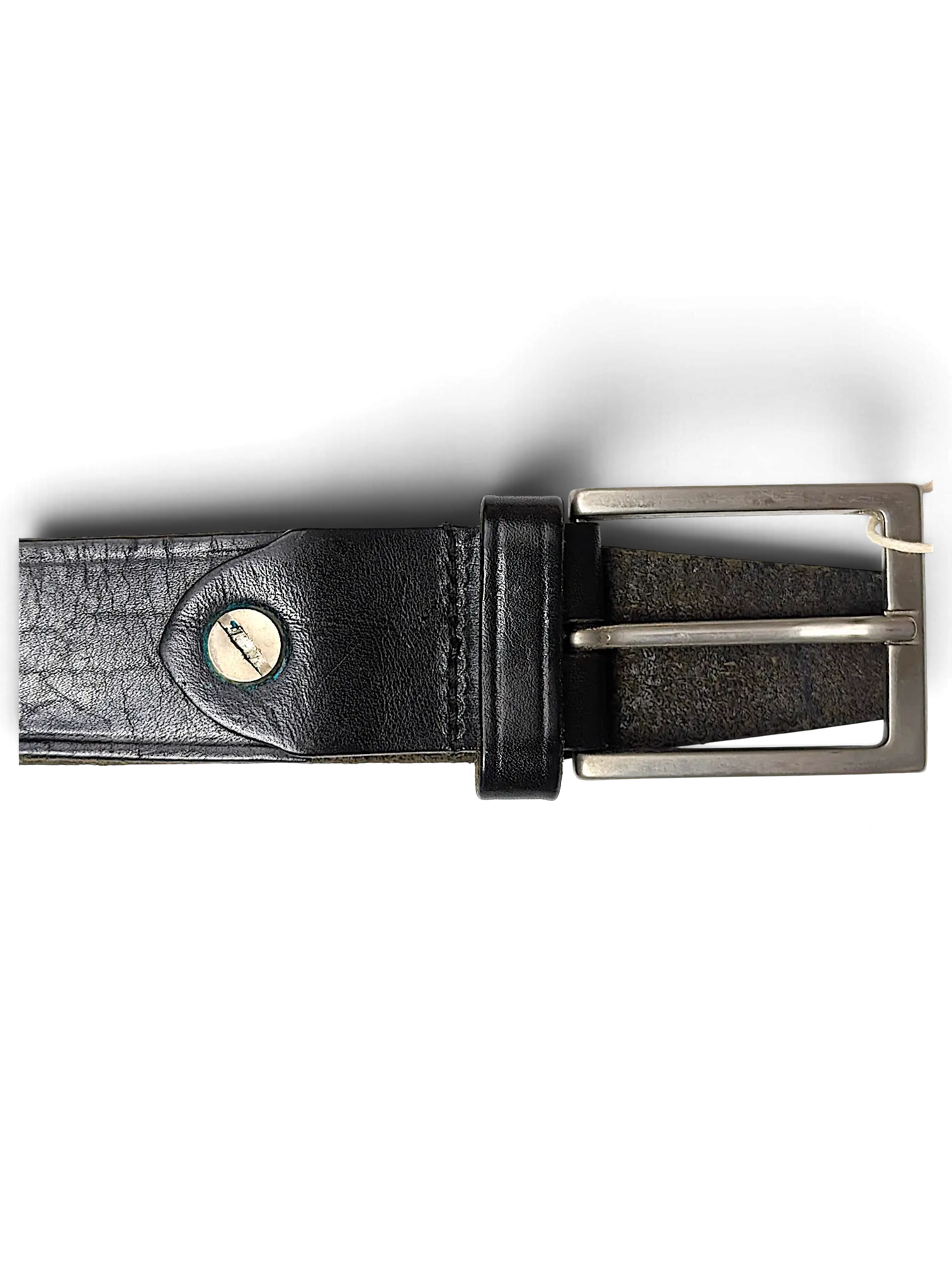 JAKE & IPI Studio Collection black leather belt with a silver-tone rectangular buckle and metal stud detail
