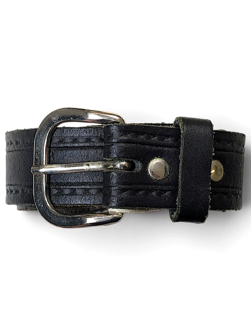 JAKE & IPI black leather belt featuring a silver-tone metal buckle and double-stitched detailing.