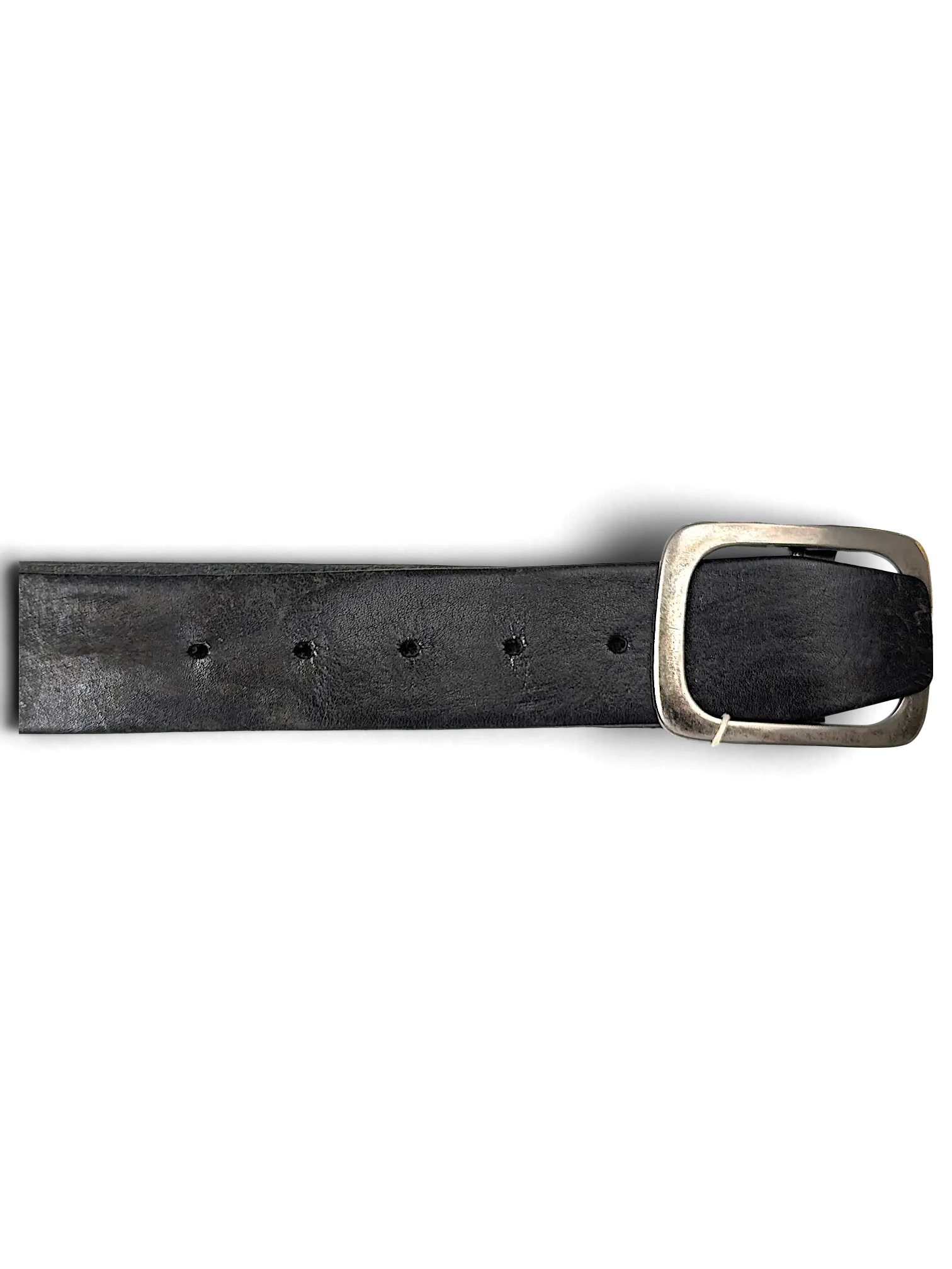 JAKE & IPI black leather belt with a silver-toned metal buckle and attached brand tag