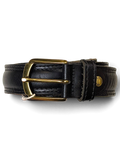 JAKE & IPI black full-grain leather belt with a gold-tone metal buckle and stitched detailing