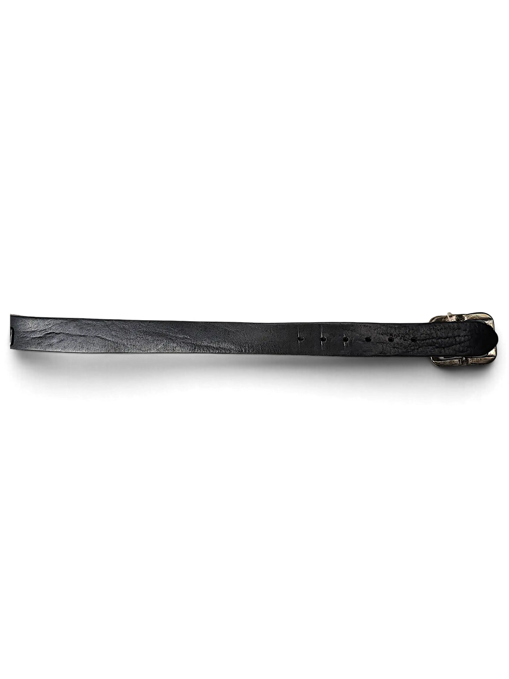 JAKE & IPI B.Belt black leather belt with a silver-toned buckle, displayed on a white surface.