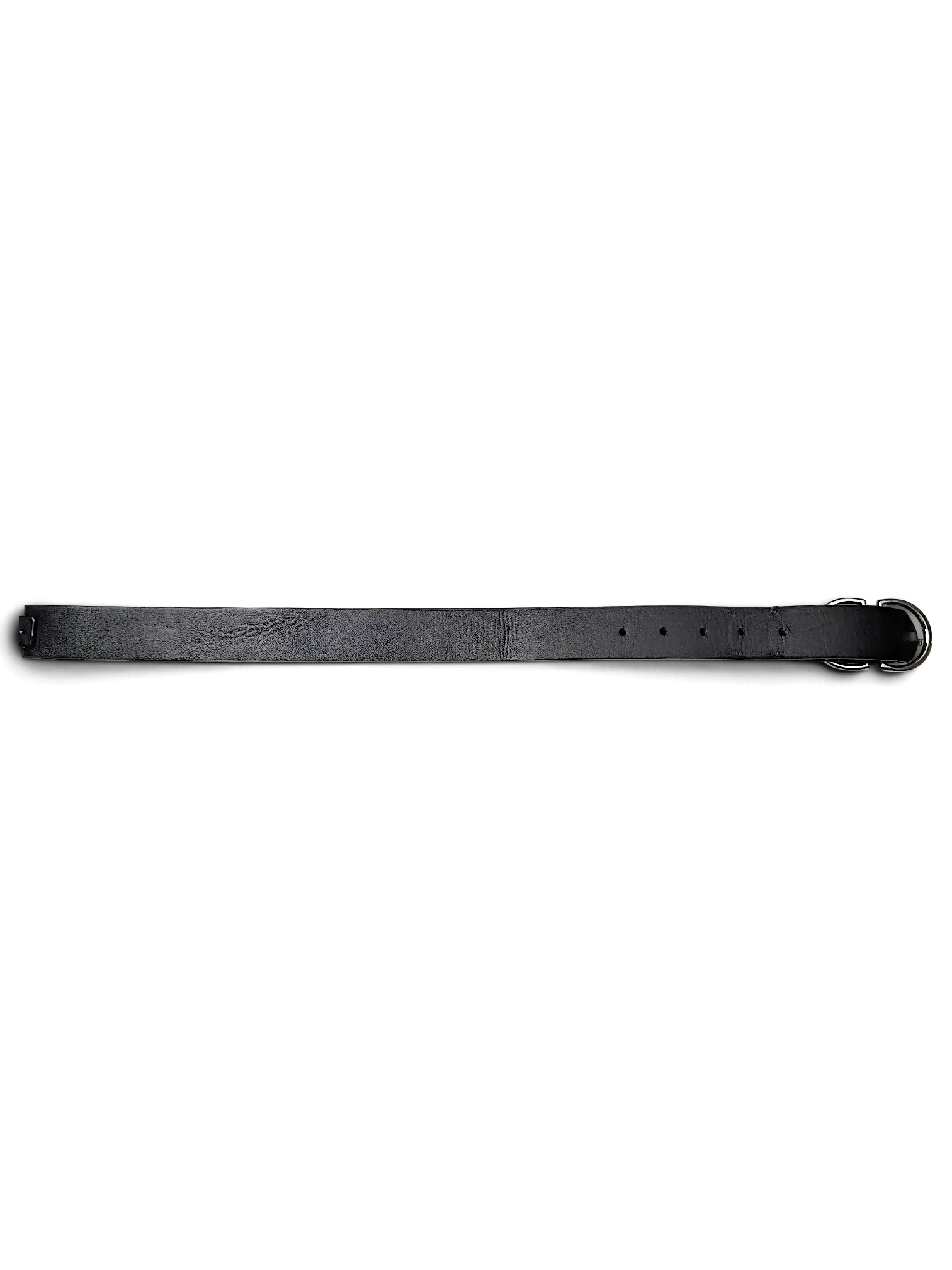JAKE & IPI black leather belt with a silver-tone metal D-ring buckle, shown flat on a white surface.