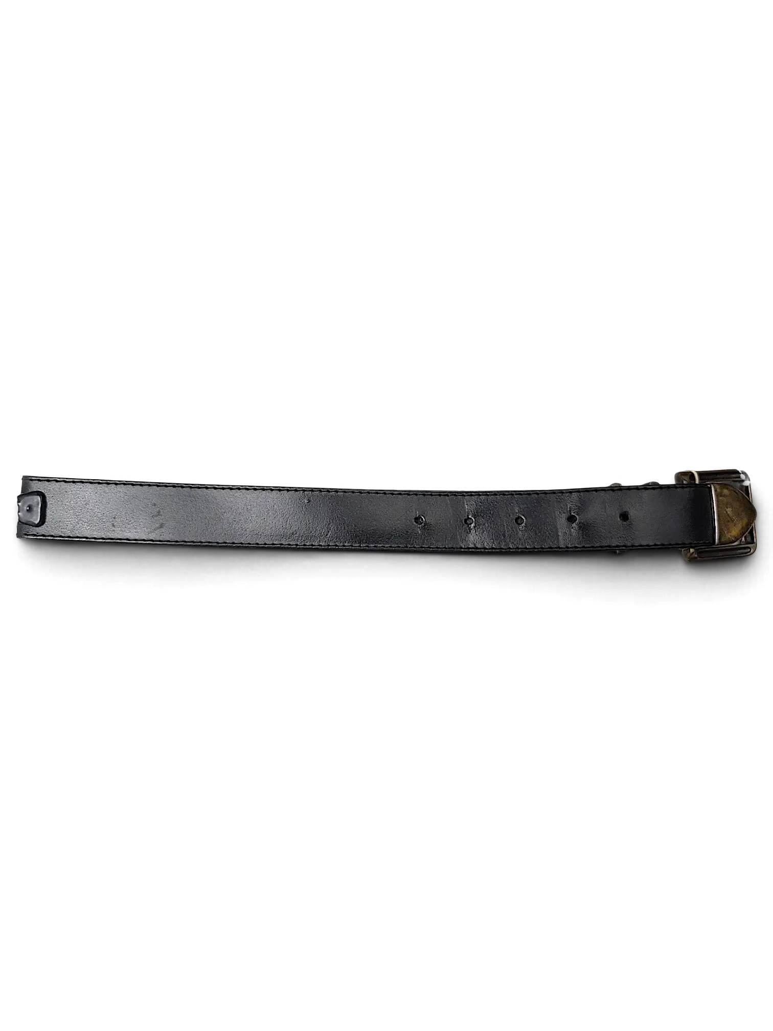 JAKE & IPI black leather belt with a metallic buckle, handcrafted in France, shown on a white background.