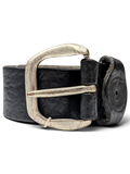 JAKE & IPI Exclusive Production Replay belt featuring black distressed leather and a rustic silver-tone metal buckle.