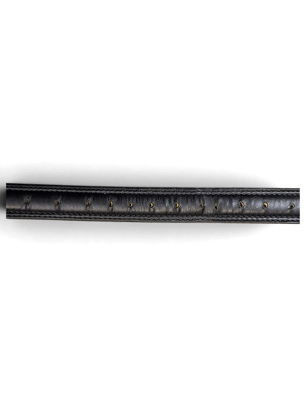 JAKE & IPI black full-grain leather belt featuring a stitched edge and a row of adjustment holes