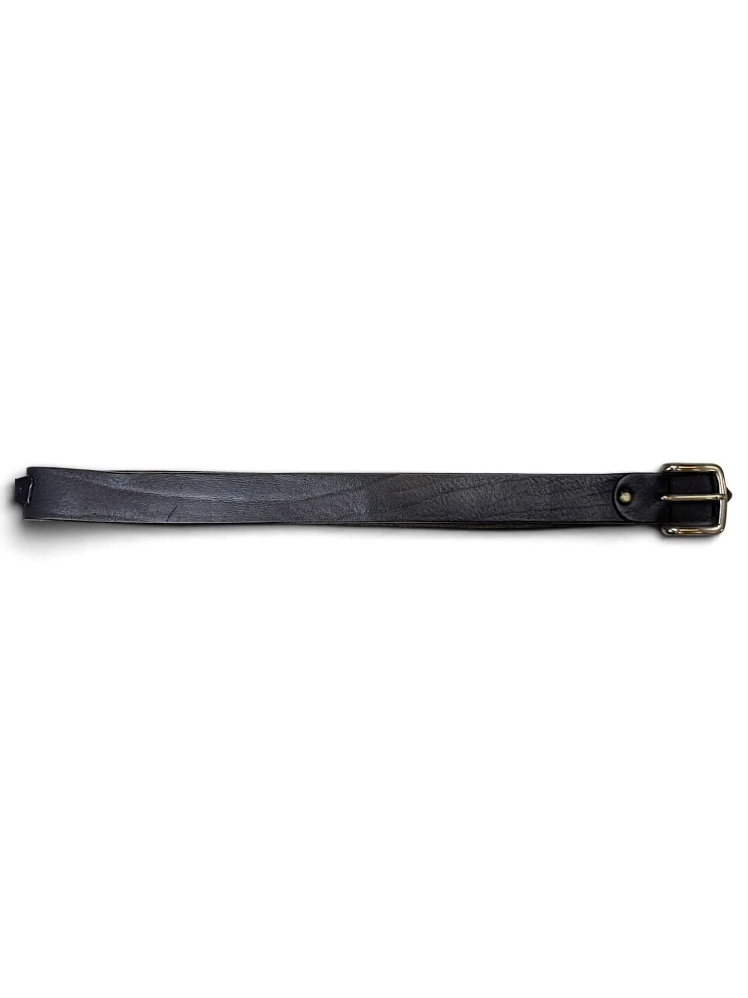 JAKE & IPI black leather belt with a silver-tone metal buckle, made in Italy.