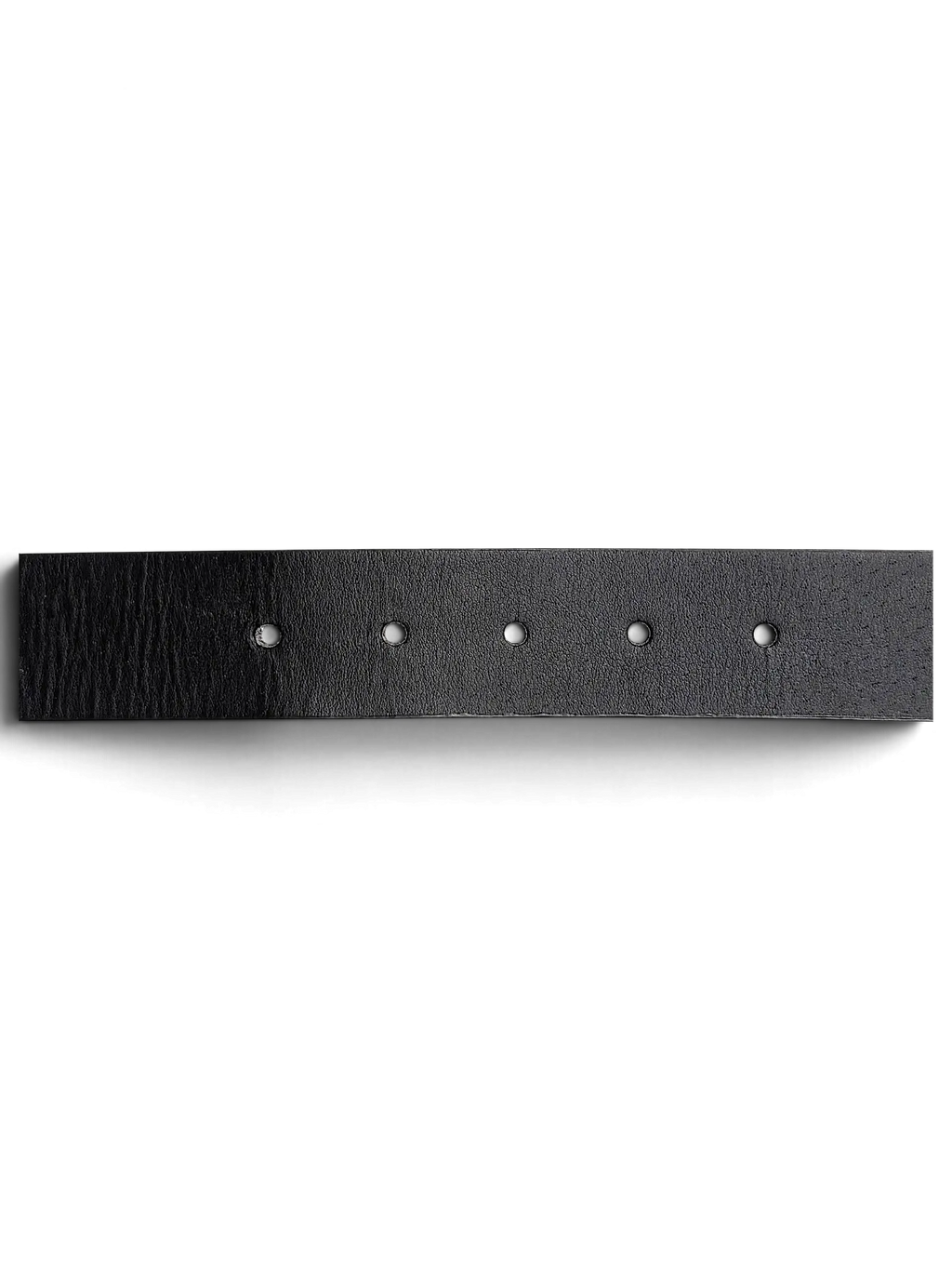 JAKE & IPI black leather belt strap with evenly spaced adjustment holes on a white background